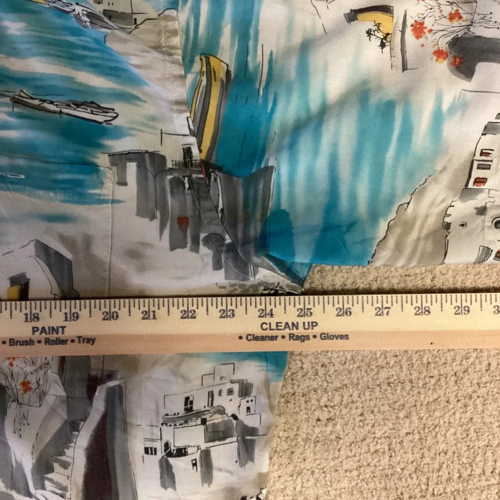 Pierre Cardin Mens XXL Rayon Button Down Shirt Coastal‎ Boat Harbor Scenic Print